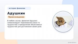 Фамилия Адушкин: происхождение, значение и склонение
