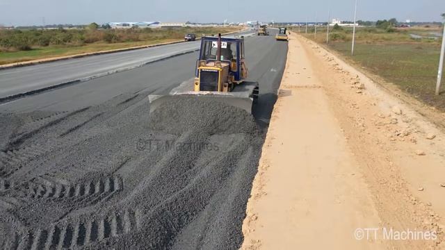 The Last Update Process Connecting Road To Bridge By Komatsu D41P Bulldozer Spreading Gravel смотреть онлайн