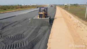 The Last Update Process Connecting Road To Bridge By Komatsu D41P Bulldozer Spreading Gravel