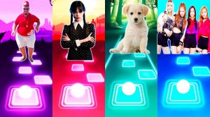 Мультик для детей. Баттл: Скибиди Доп, Wednesday Addams, Милый Щенок, BLACKPINK. Tiles Hop