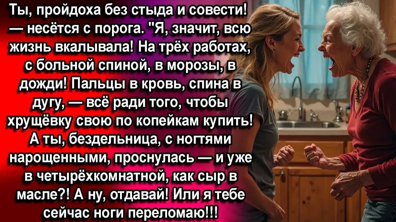 ТЫ, БЕЗДЕЛЬНИЦА! Я ВСЮ ЖИЗНЬ ПАХАЛА, А ТЫ НА ГОТОВЕНЬКОЕ! А НУ ОТДАВАЙ КВАРТИРУ, ПРОЙДОХА! смотреть онлайн