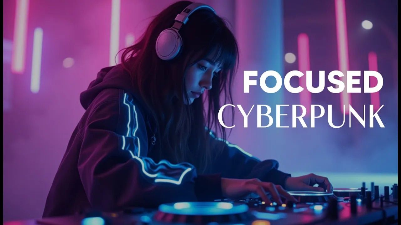 Focused Cyberpunk Electronic Music Neon City Atmosphere 1 Hour смотреть онлайн