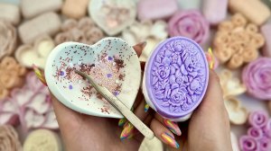 ASMR мыльные коробочки с крахмалом и пеной 💜 снятие плёнки 💜 нарезка мыла