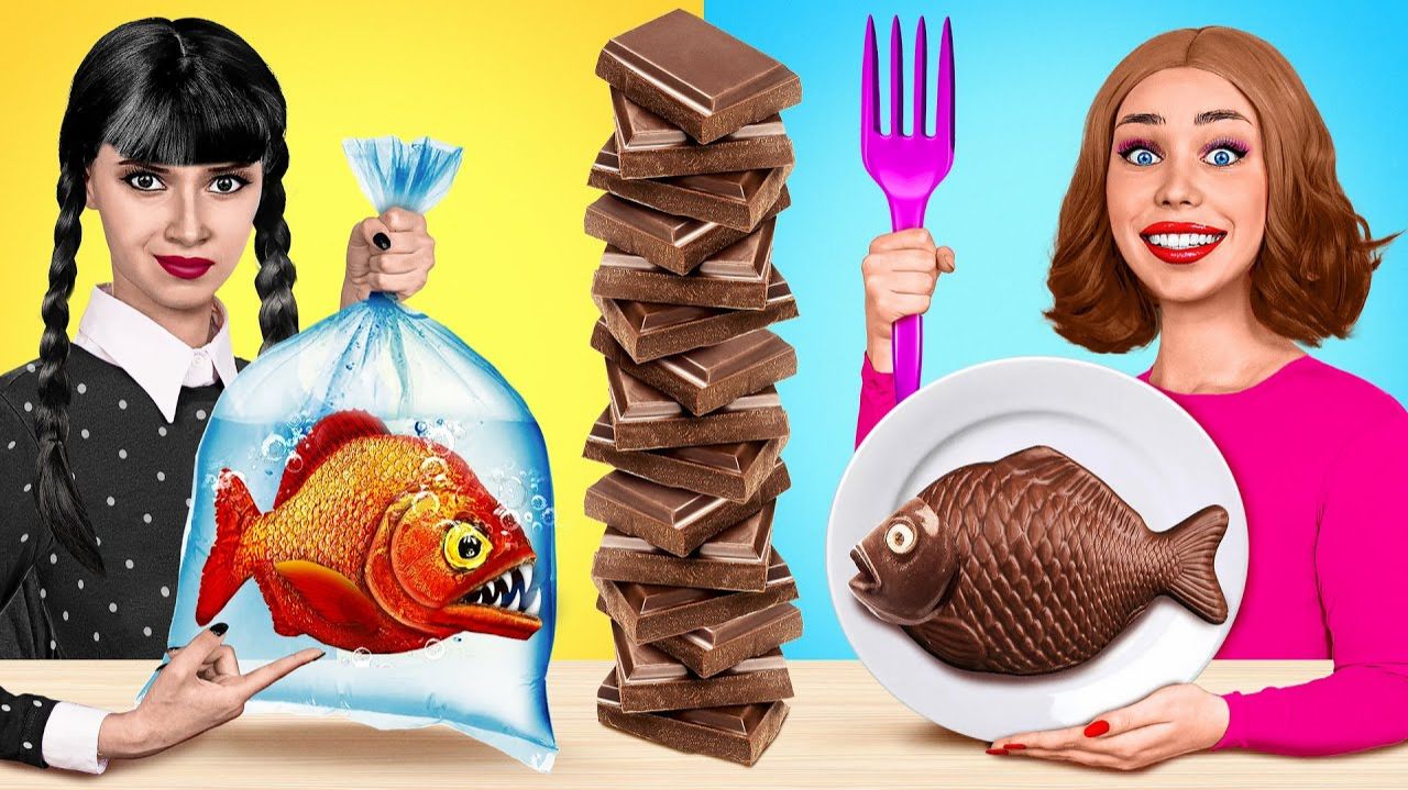 Челлендж. Шоколадная еда vs. Настоящая еда с Уэнсдей Аддамс # Смешные моменты Multi DO Challenge смотреть онлайн