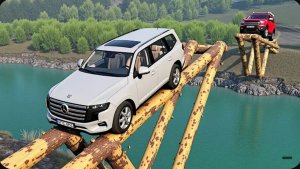 Автомобили против разрушенного бревенчатого моста и глубокой воды — BeamNG Drive 🔥