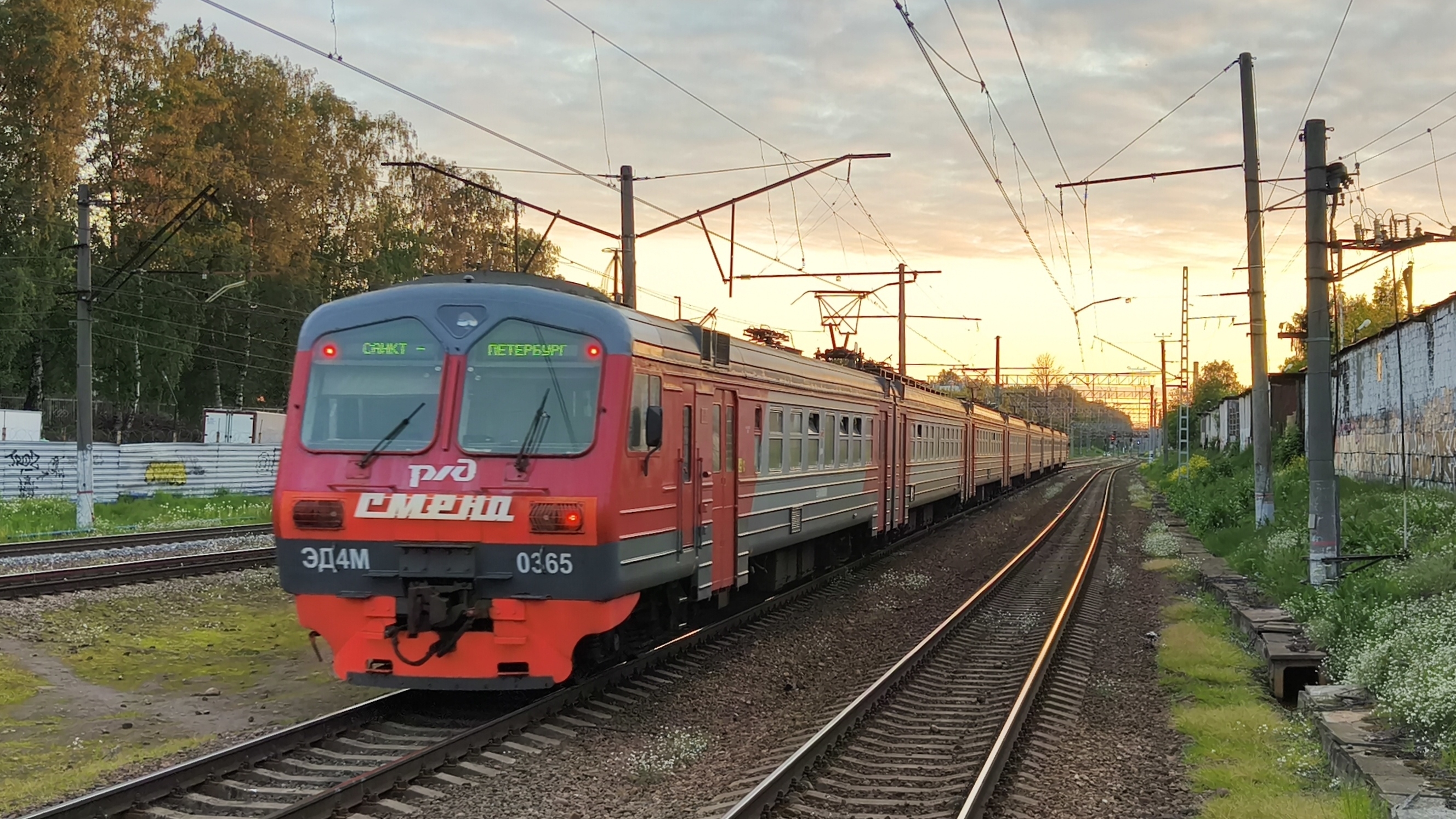 ЭД4М 0365 "Смена" сообщением Невская Дубровка - Санкт-Петербург на станции Пискарëвка