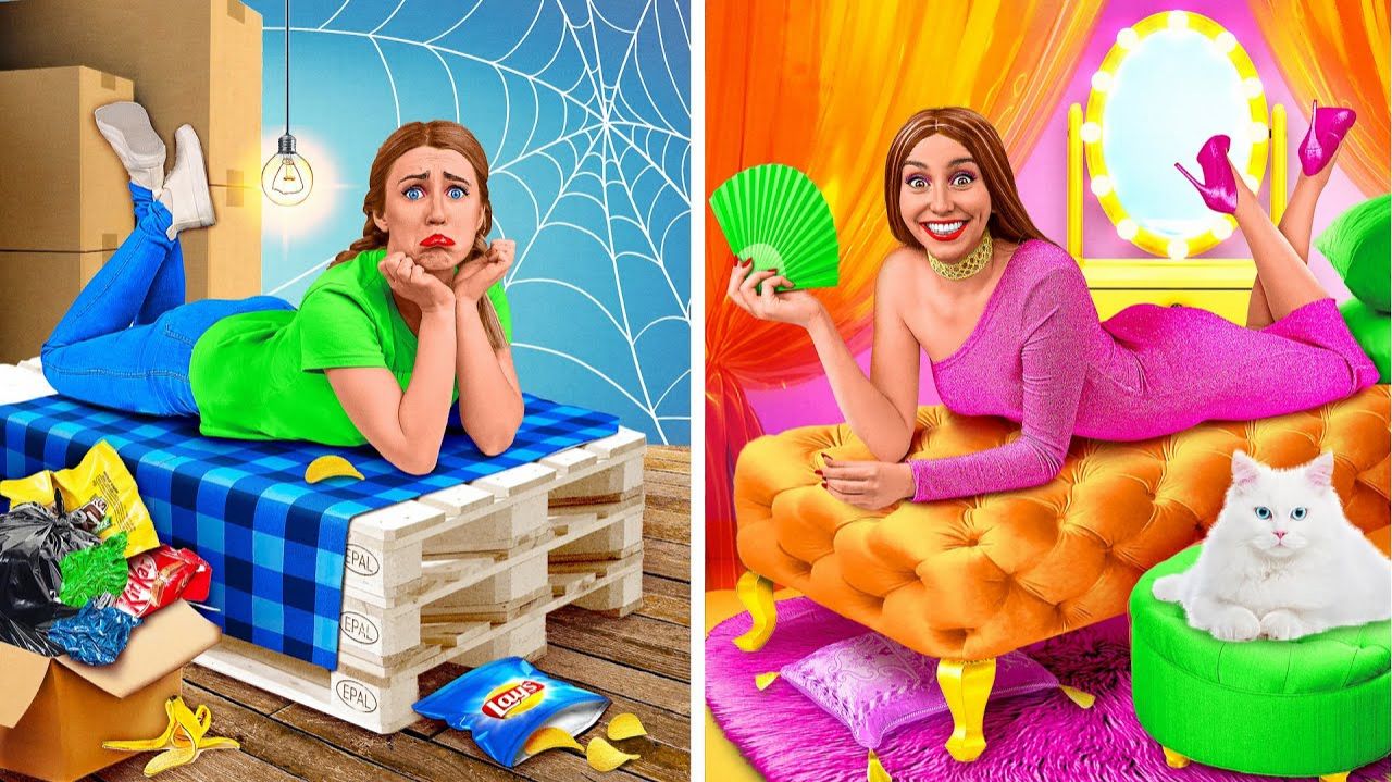 Бедная vs Богатая Челлендж с декором комнаты от Multi DO Challenge смотреть онлайн