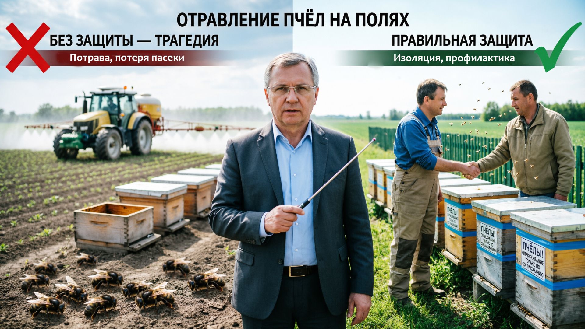 Как защитить пчёл от отравления на полях? Профилактика потрав | Профессор Кашковский 🐝⚠️