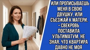 Или прописываешь меня в свою двушку, или съезжай к матери. — Свекровь поставила ультиматум, не зная