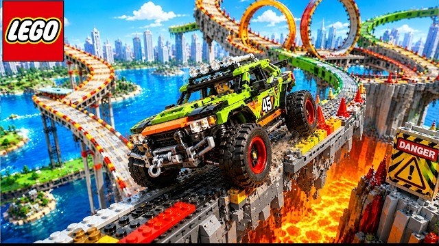 Я построил из конструктора LEGO Автомобильную трассу с невозможными препятствиями