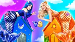 Домики одного цвета челлендж! Русалка День vs русалка Ночь!