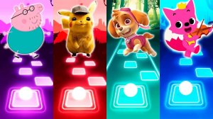 Мультик для детей. Баттл: Папа Свин, Пикачу, Скай, Пинкфонг. Tiles Hop