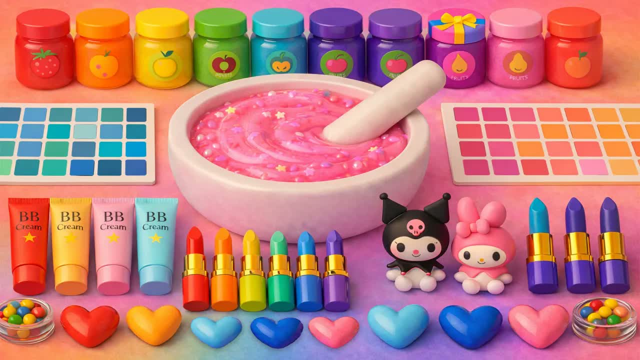 ASMR слайм видео 🌈 DIY Радужный Май Мелоди облачный слайм с косметикой, тенями, уходом и блёстками смотреть онлайн