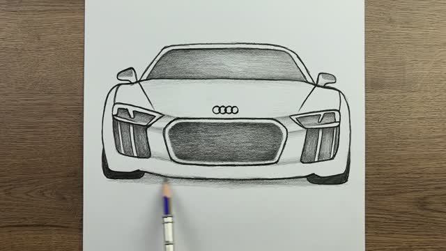 Урок рисования, как нарисовать автомобиль, рисунок Audi R8, пошаговый урок рисования для начинающих смотреть онлайн