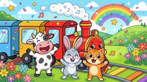 Весёлый паровозик: Учим цвета и звуки животных | Развивающая песенка для малышей