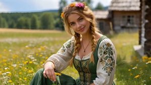 Красивая деревенская девушка в зеленом сарафане платье смотреть видео