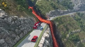 Для детей. Машинки проезжают через  лаву  в  BeamNG Drive