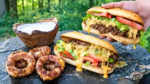 New York Chopped Cheese Sandwich Cooked Over Fire in the Forest