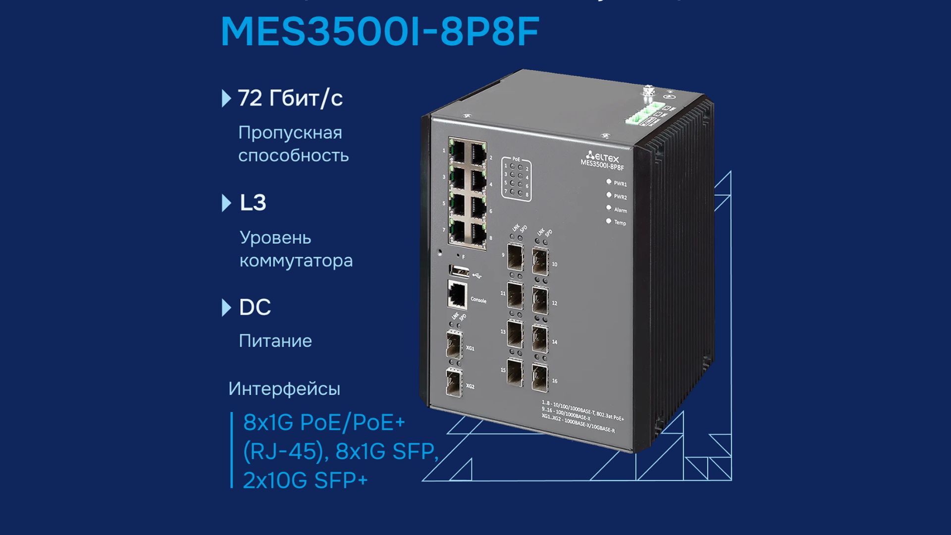 Промышленный коммутатор MES3500I-8P8F Eltex