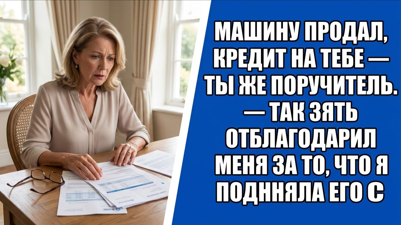 Машину продал, кредит на тебе — ты же поручитель. — Так зять отблагодарил меня за то, что..