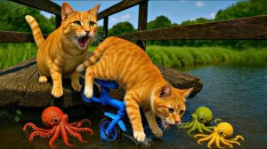 Мама-кошка спасает котенка от глубокой воды и аварии на велосипеде 🐱💦🚲