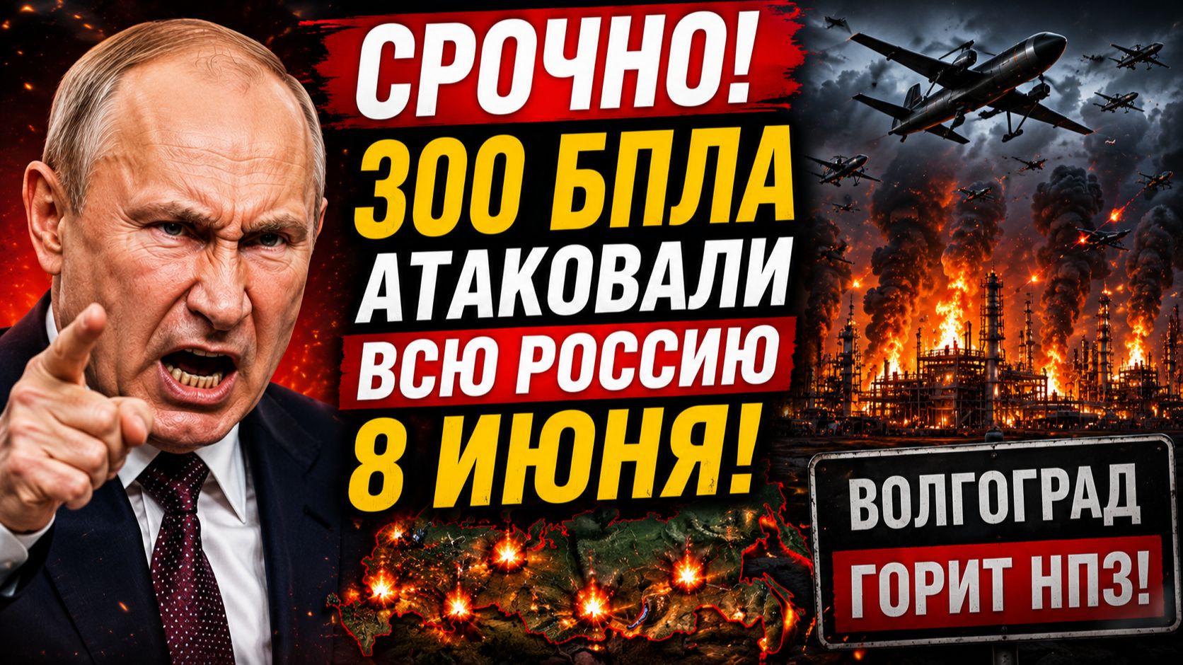 СРОЧНО! 300 БПЛА АТАКОВАЛИ ВСЮ РОССИЮ 8 ИЮНЯ! ГОРЯТ НПЗ В ВОЛГОГРАДЕ смотреть онлайн