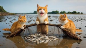 Голодные котята ловят рыбу в мутной реке 🐟🐱 #Приключенческая история выживания