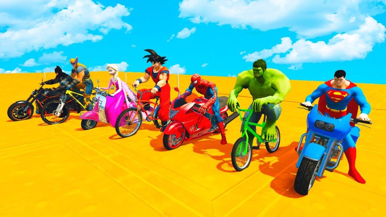Мультяшки про супергероев на цветных BMX и мотоциклах для детей. Мультяшки для детей