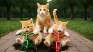 Крошечные котята учатся кататься на велосипедах 🚲🐱 #Сладкий семейный момент