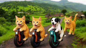 Кошки катаются на самокатах по зеленым холмам 🌄🐱 #Мирная история путешествия