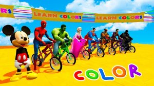 Цветные BMX, роликовые машинки, мотоциклы и грузовики с супергероями. Мультяшки для детей и малышей