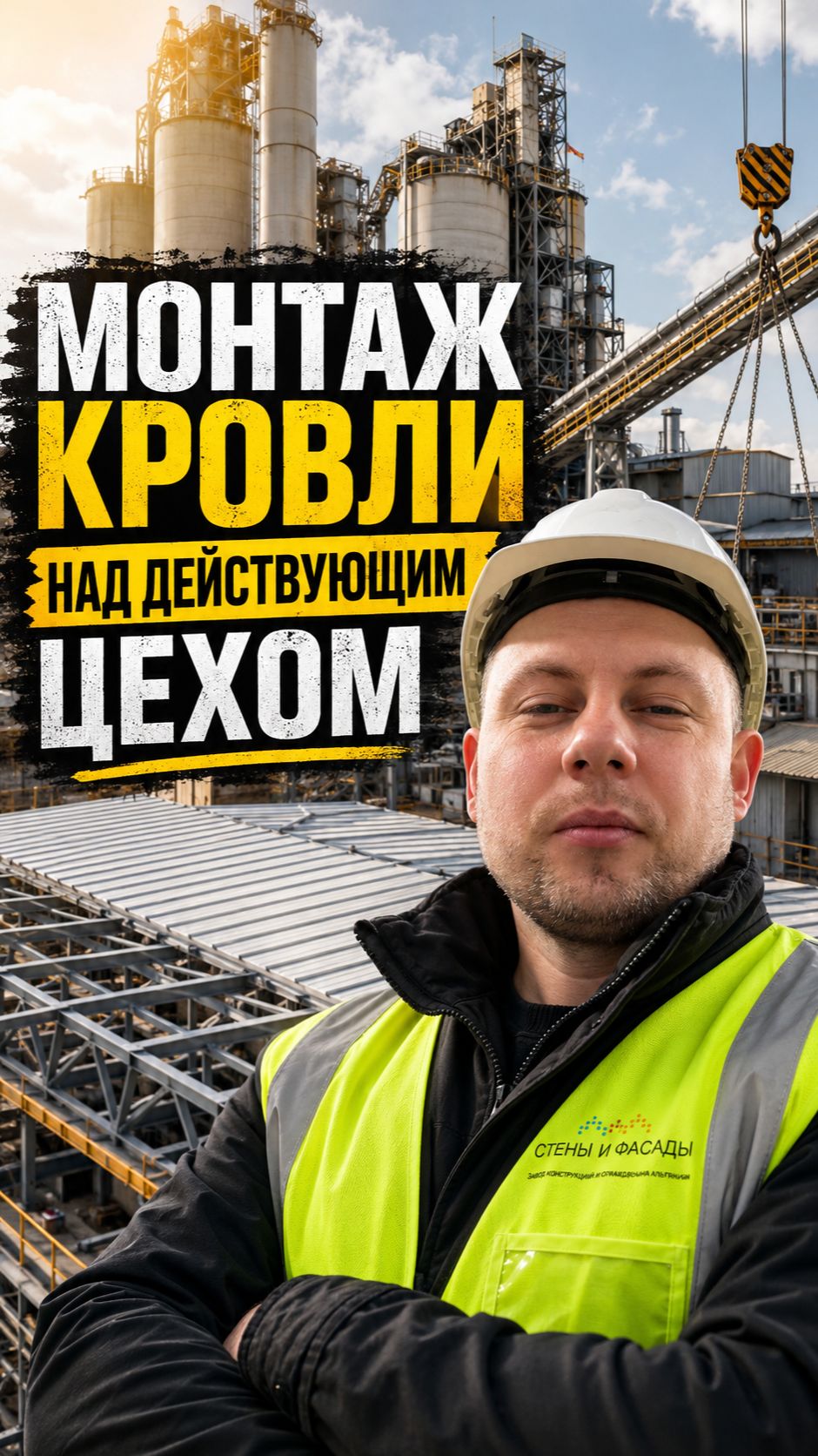 Монтаж кровли над действующим цехом