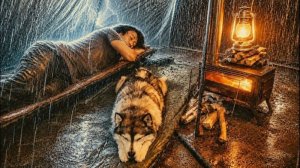 Теплый палаточный лагерь под проливным дождем. Бушкрафт