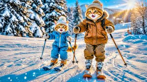 Мама кошка и котёнок на лыжах ❤️ Милые ИИ Мультики для Детей