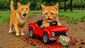 Мама-кошка построила для котенка красивую игрушечную машинку. Трогательная и мирная история 🐾🐱🚗💛