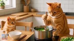 Мама-кошка и котенок наслаждаются днем в аквапарке после сбора сладкого винограда 🍇💦