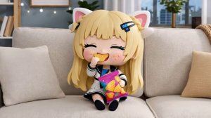 Нейросеть sora Фиби Чиби она то что ест закуску, потом всё что успела.
