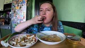 Мукбанг/Обед/Гороховый суп с сухариками/Еда/Вкусная домашняя еда
