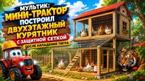 Мультик: мини-трактор построил двухэтажный курятник с защитной сеткой после нападения тигра!🌞💖✔