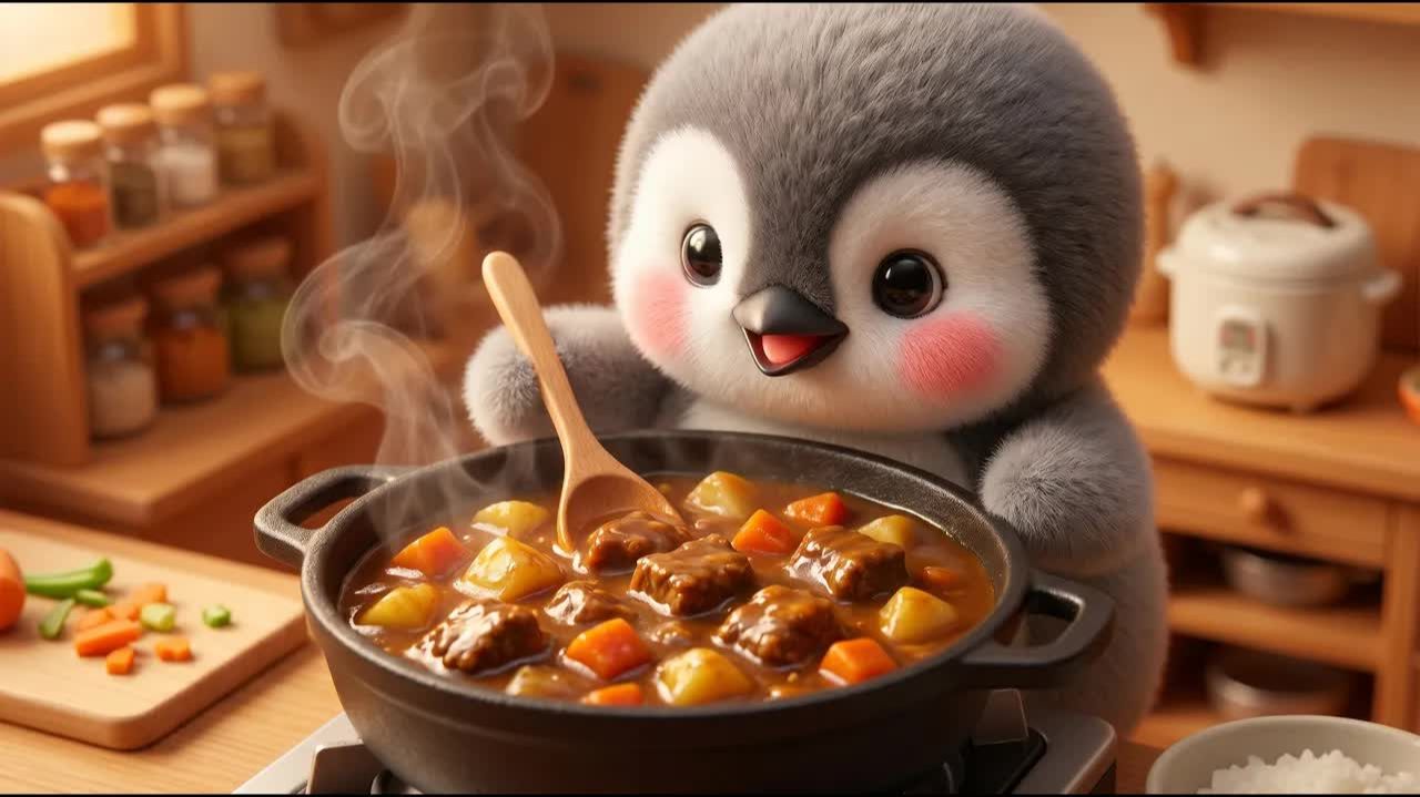 ПИНГВИН ГОТОВИТ КАРРИ С ГОВЯДИНОЙ И РИСОМ 🍛🐧 смотреть онлайн