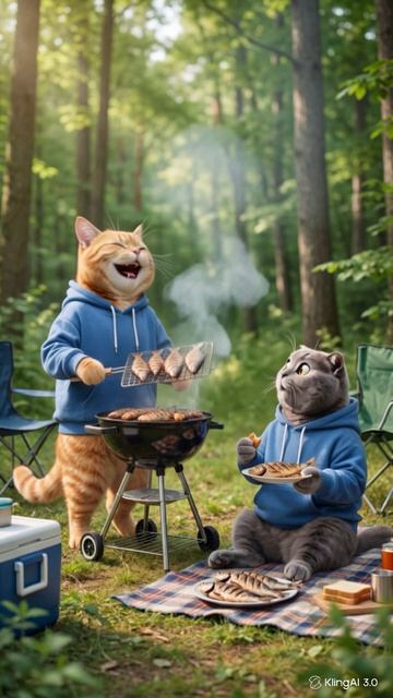 Коты жарят рыбу