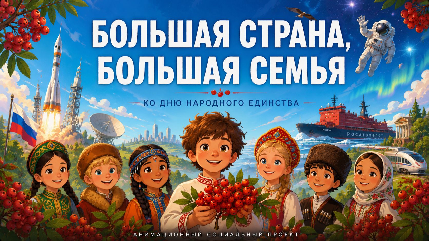 Социальный анимационный видеопроект ко Дню народного единства. Версия для детей