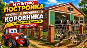 Мультфильм: Постройка прочного кирпичного коровника с защитным забором от волков!🚜🐮💖✔