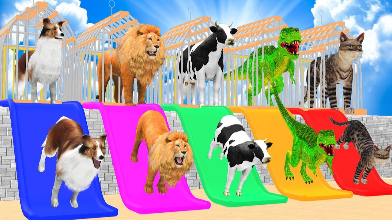Корова, слон, Лев, Горилла, Тигр, Тираннозавр, Рекс, 3d-животное игра-слайд 3d-раскраска с животными