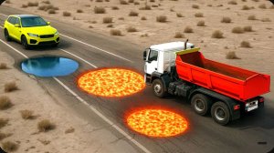 Машины против смертельной лавовой ловушки и испытания водяной ямой в BeamNG Drive!