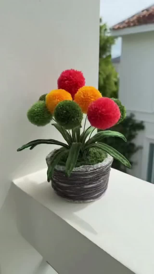 Милый букет 💐 из пряжи 🧶