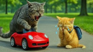 Бедного котенка издевались, а его машину забрал злой кот, мама-кошка преподает ему урок