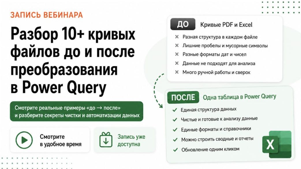 2026-06-04. Академия Excel. Разбор 10 кривых файлов участников до и после преобразования в PQ