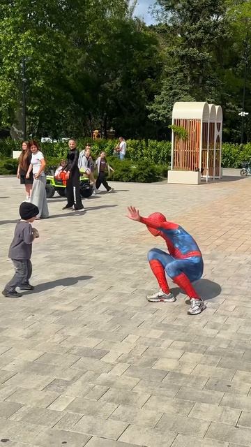 A Little Boy Surprised Spider-Man #spiderman