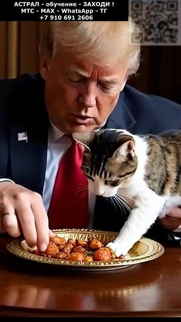 Трамп завтракает с котом. Позитив. Юмор. Нейросеть. ИИ #настроение #юмор #смешное #анекдот #шутка